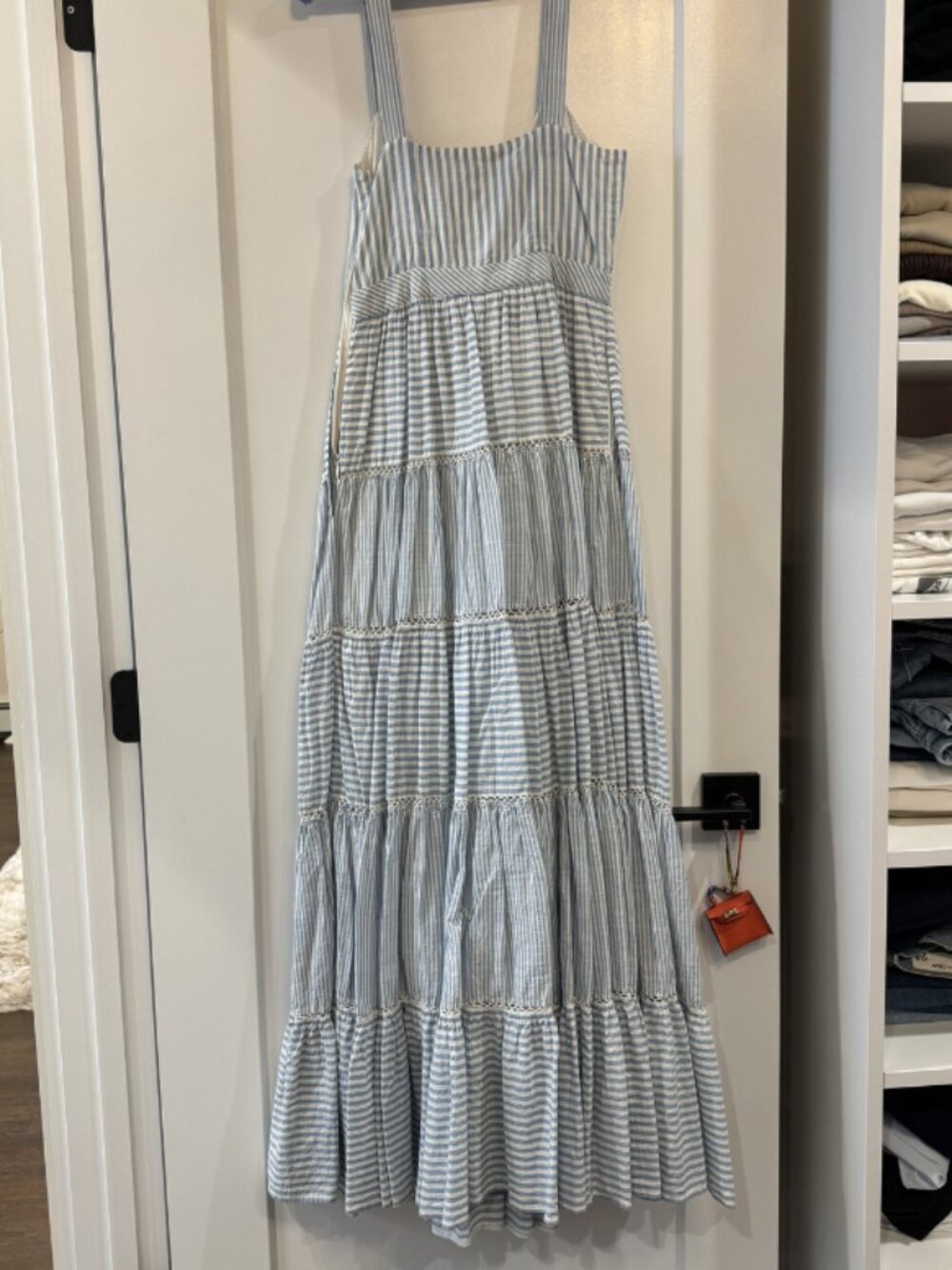 Love Shack Fancy blue/white stipe, tiered strapless maxi dress, 0 - Picture 7 of 7